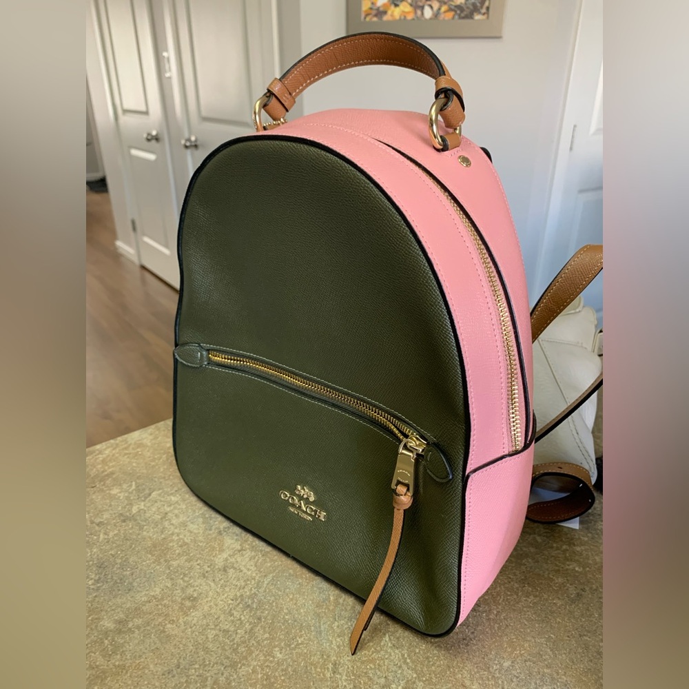 Coach Pink and Green Backpack with Gold Accents
